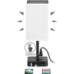 Alimentata Dokunmatik Kontrollü ve USB C+A Şarj Portlu Başucu Masa Lambası, 2 AC Çıkışlı LED Masa Lambası, Minimalist Komodin Lambası, Yatak Odası, Oturma Odası, Ofis, Beyaz için Siyah Kumaş Gölgeli