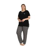 Alimer Büyük Beden Kadın Pijama Takımı, Siyah, Kısa Kol, 2XL-4XL, Likralı Rink Viskon (SİYAH, 4XL)