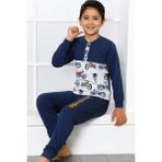 Alimer Indigo Motor Baskılı Uzun Kollu Patlı Bisiklet Yaka Erkek Çocuk Pijama Takımı EDY5162UK-İ - 6 - 7 Yaş