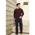 ALİMER Mini Puantiyeli Erkek Pijama Takımı - Bordo Büyük Beden Uzun Kollu Likralı Penye 1213UYB