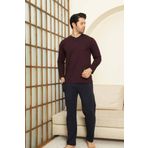 ALİMER Mini Puantiyeli Erkek Pijama Takımı - Bordo Uzun Kollu Likralı Penye 1213UY