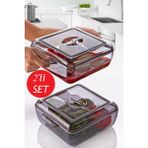 Alin Kitchen Akrilik Kare Saklama Kabı - Yemek Saklama Kabı, Slikon Contalı, Sızdırmaz, 2li Set