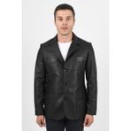 Alin Martell Hakiki Deri Siyah Fit Blazer Ceket Erkek - 010 - Siyah