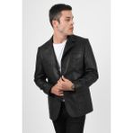 Alin Martell Hakiki Deri Siyah Fit Blazer Ceket Erkek - XL - 010 - Siyah
