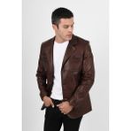 Alin Martell Hakiki Deri Wax Kahve Fit Blazer Ceket Erkek - XL - 02S-Kahverengi