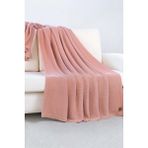 Alina %100 Organik Pamuk Nefes Alan Örtü, Örgü Koltuk Şalı, Tv Battaniyesi - Pembe - 145 x 145 cm