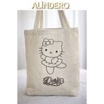 Alindero Kişiye özel isimli bez çanta çocuk boyama çantası HELLO KITTY tote bag Doğum günü hediyesi