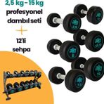 Alinsport 2,5 Kg - 15 Kg Profesyonel Dambıl Seti Ve 12'Li Dambıl Sehpası