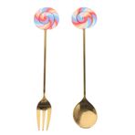 Alipis 2 Takım Şeker Lolipop Iştah Açıcı Çatalı Karıştırma Kaşıkları Kahve Karıştırma Kaşıkları Dekoratif Kaşık Çatal Karpuz Lolipop Kaşıkları Akşam Yemeği Metal Meyve Kaşığı Ev