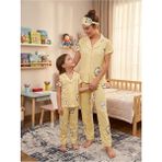 Aliş Kids Anne-Kız Pamuklu Sarı Civciv Desenli Kısa Kollu Gömlek Yaka Boydan Düğmeli Yazlık Pijama Takımı - 7 Yaş