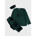 Aliş Kids Erkek Çocuk Pamuklu Polar Kumaş Yeşil Yılbaşı Geyik Desenli Uyku Bantlı Kışlık Pijama Takımı - 8 Yaş