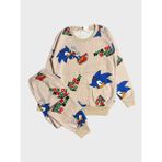 Aliş Kids Erkek Çocuk Pamuklu Şardonlu Bej Rengi Sonic Desenli Uzun Kollu Kışlık Pijama Takımı - 1 - 2 Yaş