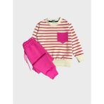 Aliş Kids Kız Çocuk Pamuklu Krem Pembe Çizgili Uzun Kollu Eşofman Takımı - 7-8 Yaş