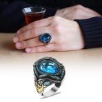 Alis Silver 925 Ayar Aqua Zirkon Taşlı Adalet Temalı Gümüş Erkek Yüzük