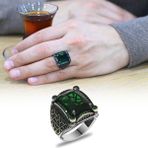 Alis Silver 925 Ayar Baget Kesim Yeşil Zirkon Taşlı Geometrik Tasarım Gümüş Erkek Yüzük