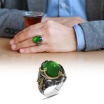 Alis Silver 925 Ayar Faset Yeşil Zirkon Taşlı Kral Tacı Tasarım Gümüş Erkek Yüzük