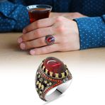 Alis Silver 925 Ayar Kırmızı Zirkon Taşlı Oval Tasarım Gümüş Erkek Yüzük
