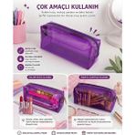 Alisa Şeffaf Renkli Kalemlik & Makyaj Çantası – Çok Amaçlı Su Geçirmez Organizer, Fermuarlı Kozmetik Çantası (Farklı Renk Seçenekleri) - Mor
