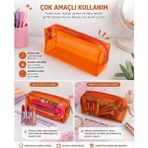 Alisa Şeffaf Renkli Kalemlik & Makyaj Çantası – Çok Amaçlı Su Geçirmez Organizer, Fermuarlı Kozmetik Çantası (Farklı Renk Seçenekleri) - Turuncu