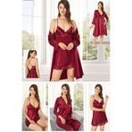 Alissa Kadın Çeyizlik Saten Gecelik 6'lı Set, Bordo, S Beden