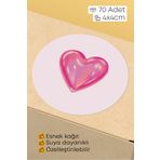 alışveriş kurdu Pembe Kalp İkonlu Sticker Paketleme Kargo Ambalaj Etiketi - 4x4cm 70 Adet Yuvarlak