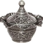 Alisveristime Büyük Kapaklı Zamak Şekerlik ve Lokumluk, Osmanlı Motifli Dekoratif Sunum Kabı, Gül Detaylı Kahve Yanı Şeker ve Lokumluk (Antik Siyah)