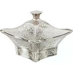 Alisveristime Büyük Kare Kapaklı Zamak Şekerlik Lokumluk, Osmanlı Motifli Dekoratif Sunum Kabı, Kahve Yanı Şeker, Lokum Çikolata İçin (Gümüş Grisi)