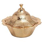 Alisveristime Kapaklı Zamak Şekerlik ve Lokumluk, Osmanlı Motifli Dekoratif Sunum Kabı, Kahve Yanı Şeker, Çikolata ve Şekerleme İçin (Altın Sarısı)