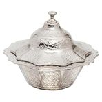 Alisveristime Kapaklı Zamak Şekerlik ve Lokumluk, Osmanlı Motifli Dekoratif Sunum Kabı, Kahve Yanı Şeker, Çikolata ve Şekerleme İçin (Gümüş Grisi)