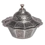 Alisveristime Kapaklı Zamak Şekerlik ve Lokumluk, Osmanlı Motifli Dekoratif Sunum Kabı, Kahve Yanı Şeker, Çikolata ve Şekerleme İçin (Siyah)