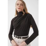 alita butik Yarım Boğaz Büzgülü Sandy Kumaş Bluz