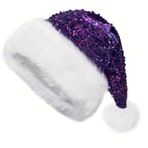 Aliuciku Pullu Noel Baba Şapkası, Klasik Peluş Pullu Noel Baba Şapkası Yetişkinler için Noel Şapkası Noel Tatili Yeni Yıl Partisi (Mor)