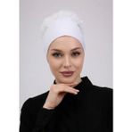 Alivascarf Fırfırlı Dikişsiz Penye Bone Ekru - Kadın Tesettür Bağlamalı Topuz Iç Bone Kırık Beyaz - Standart