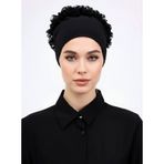 Alivascarf Fırfırlı Dikişsiz Penye Bone - Kadın Tesettür Bağlamalı Topuz İç Bone Siyah