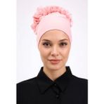 Alivascarf Fırfırlı Dikişsiz Penye Bone Pembe - Kadın Tesettür Bağlamalı Topuz Iç Bone Pudra - Standart
