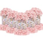 Alize (5 Adet ) El Örgü Ipliği Puffy 5'Li Paket - 340 Pudra Pembe - 100 Gr. 9 Mt. Parmak Örgü Ipi