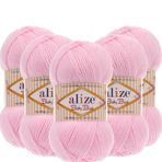 Alize Baby Best El Örgü İpi,%10 Bambu%90 Akrilik, 5'li Paket, 100g/240m, 4-5 Numara Şiş İçin, Hırka, Yelek ve Kazak Örgüsüne Uygun (185 Pastel Pembe)