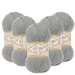 Alize Baby Best El Örgü İpi,%10 Bambu%90 Akrilik, 5'li Paket, 100g/240m, 4-5 Numara Şiş İçin, Hırka, Yelek ve Kazak Örgüsüne Uygun (344 Gri)