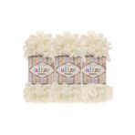 Alize Puffy 3’Lü Paket El Örgü İpi - Şişsiz – 100G X 3 Adet – Renk No: 62 - Açık Krem