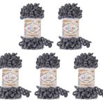 Alize Puffy 5 x 100 gram örgü yünü, 500 gram parmak örgüsü - yün süper hacimli, halka yünü, iğnesiz örgü (gri 87)