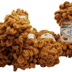 Alize Puffy 5 x 100 gram örgü yünü, 500 gram parmak örgüsü - yün süper hacimli, halka yünü, iğnesiz örgü (kahverengi 179)