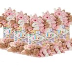 Alize Puffy Color El Örgü Ipliği 5'li Paket - 6046 Pembe Kahve - 100 Gr. 9 Mt. Parmak Örgü Ipi - Pembe - Kahve
