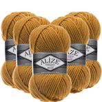 Alize Süperlana Maxi El Örgü İpi,%75 Akrilik%25 Yün, 5'li Paket, 100g/100m, 8-10 Numara Şiş İçin, Hırka ve Kazak Örgüsüne Uygun (02 Safran)