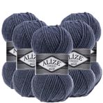 Alize Süperlana Maxi El Örgü İpi,%75 Akrilik%25 Yün, 5'li Paket, 100g/100m, 8-10 Numara Şiş İçin, Hırka ve Kazak Örgüsüne Uygun (203 Denim)