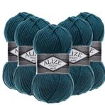 Alize Süperlana Maxi El Örgü İpi,%75 Akrilik%25 Yün, 5'li Paket, 100g/100m, 8-10 Numara Şiş İçin, Hırka ve Kazak Örgüsüne Uygun (212 Petrol)