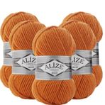 Alize Süperlana Maxi El Örgü İpi,%75 Akrilik%25 Yün, 5'li Paket, 100g/100m, 8-10 Numara Şiş İçin, Hırka ve Kazak Örgüsüne Uygun (225 Turuncu)