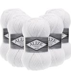 Alize Süperlana Maxi El Örgü İpi,%75 Akrilik%25 Yün, 5'li Paket, 100g/100m, 8-10 Numara Şiş İçin, Hırka ve Kazak Örgüsüne Uygun (55 Beyaz)