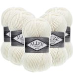 Alize Süperlana Maxi El Örgü İpi,%75 Akrilik%25 Yün, 5'li Paket, 100g/100m, 8-10 Numara Şiş İçin, Hırka ve Kazak Örgüsüne Uygun (62 Açık Krem)