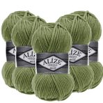 Alize Süperlana Maxi El Örgü İpi,%75 Akrilik%25 Yün, 5'li Paket, 100g/100m, 8-10 Numara Şiş İçin, Hırka ve Kazak Örgüsüne Uygun (620 Yeşil)