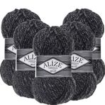 Alize Süperlana Maxi El Örgü İpi,%75 Akrilik%25 Yün, 5'li Paket, 100g/100m, 8-10 Numara Şiş İçin, Hırka ve Kazak Örgüsüne Uygun (800 Jaspe antrasit)
